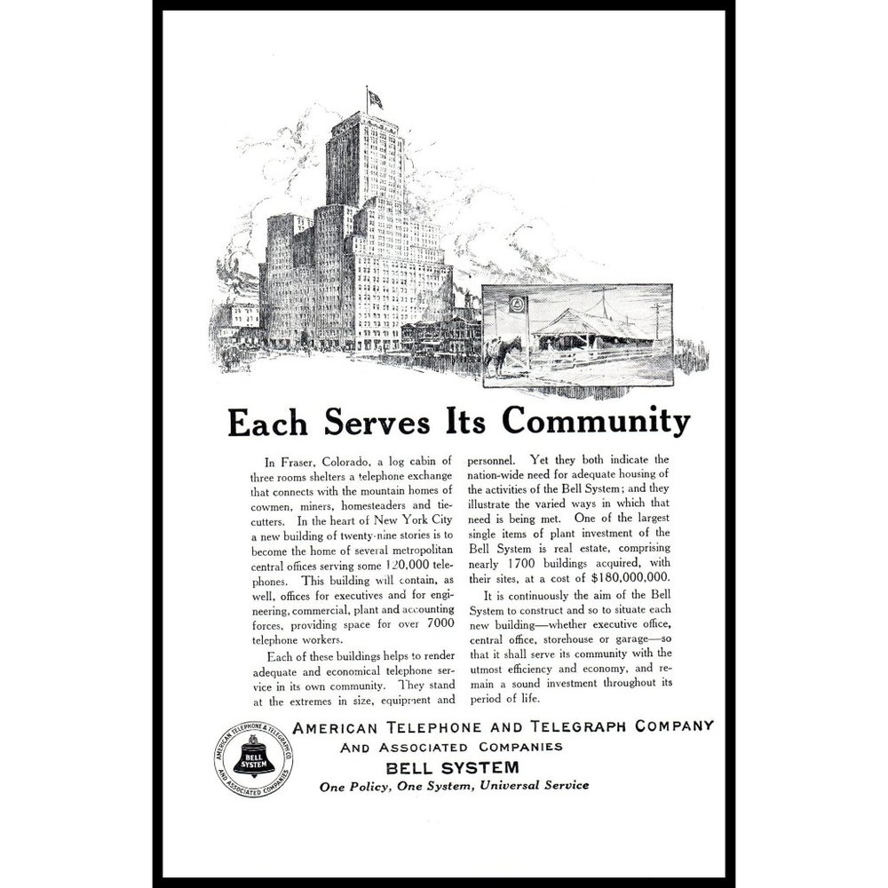 1924 American Telephone Telegraph AT&T Bell System Vintage Print Ad Wall Art